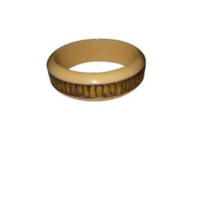 Iris Apfel & Bajalia Vintage Style  Cream and Brown Segmented Bangle Bracelet 